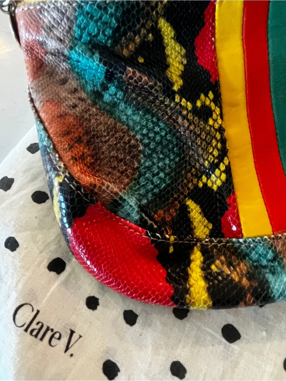 Clare V. Poppy Snake Striped Leather Belt Bag Fanny Pack  Rare